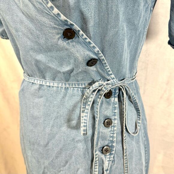 Gap chambray denim button side midi wrap dress size XS - Picture 2 of 7